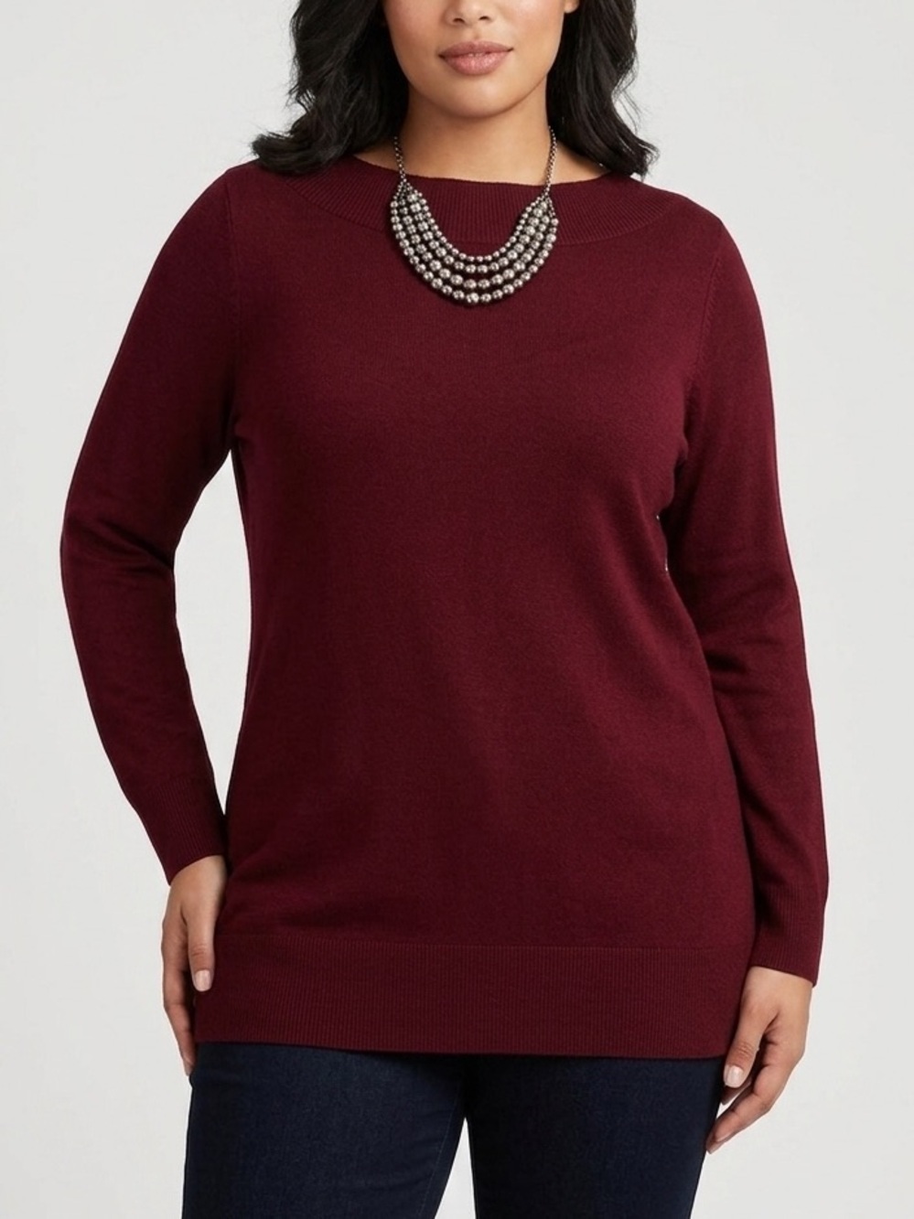 ADDITION ELLE Burgundy Knit Sweater Boat Neck X Large